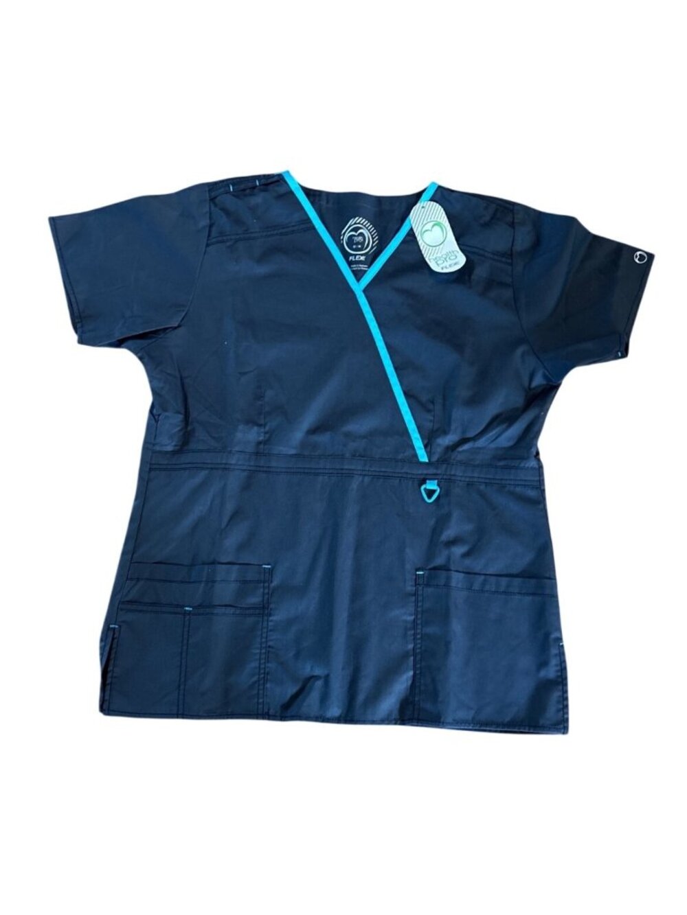 Health Pro Flex Scrub Top Womens Med Navy Blue V-Neck With Pockets